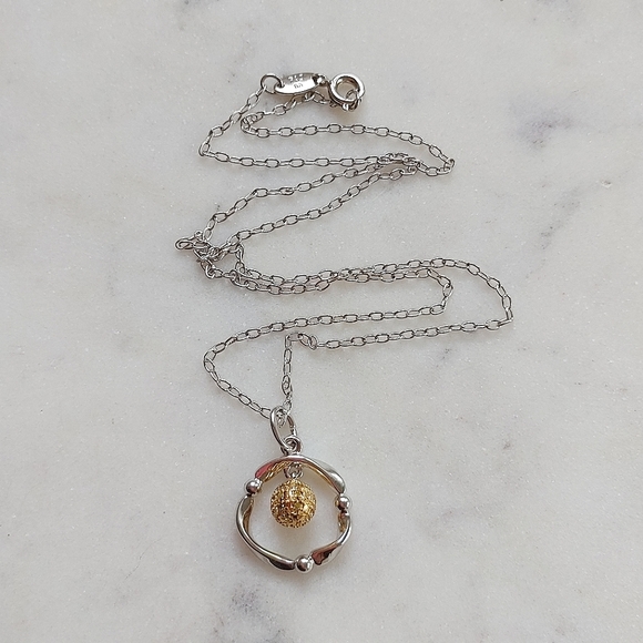 Silver Necklace with Gold Ball - Picture 3 of 9